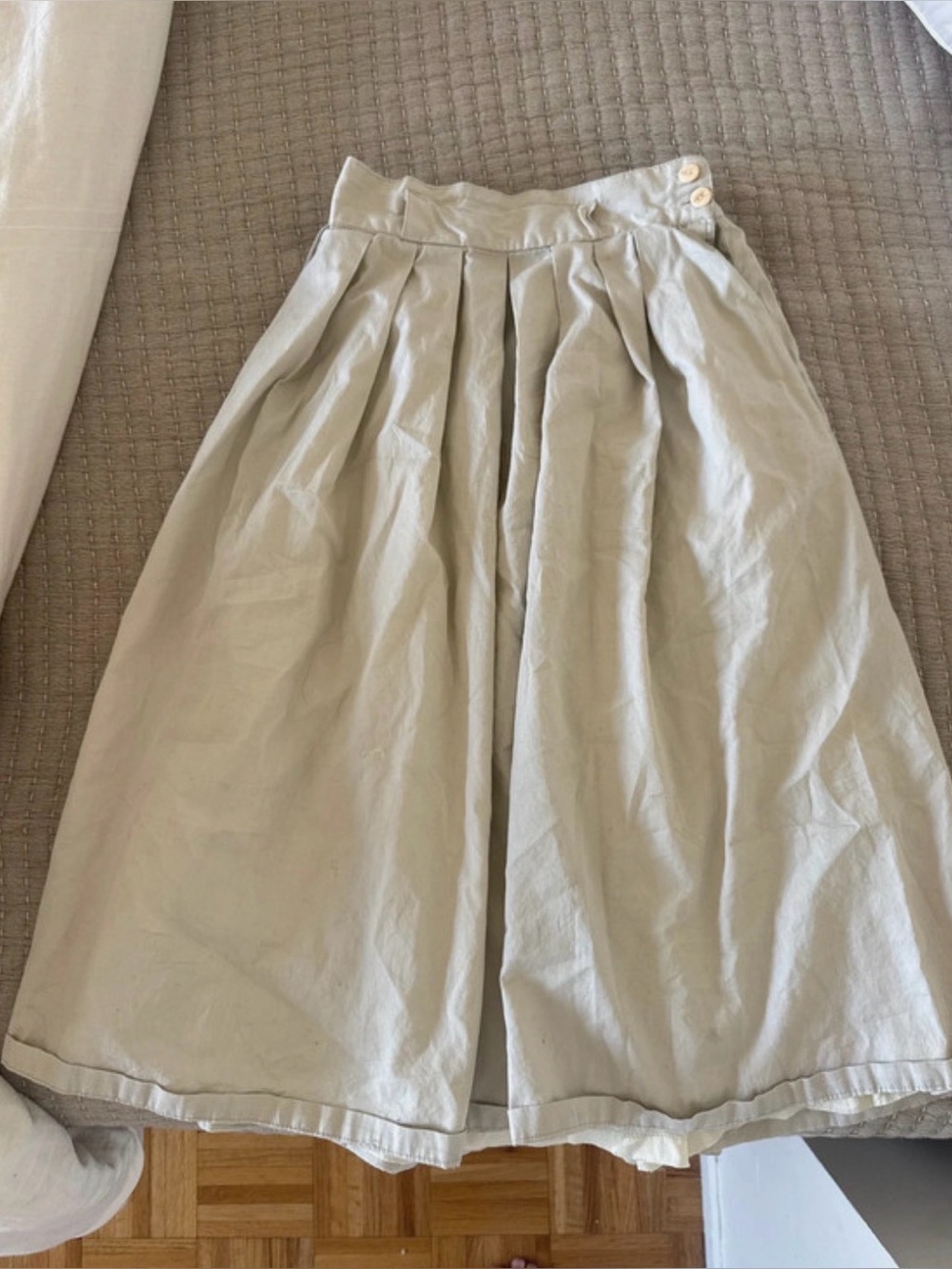 Pleated High-Waist Midi Skirt in Light Beige
